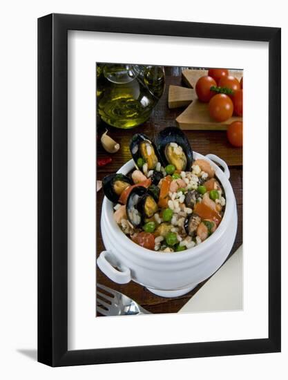 Seafood Rice with Mussels, Shrimps, Tomato, Olives, Peas, Italian Cuisine, Italy-Nico Tondini-Framed Photographic Print