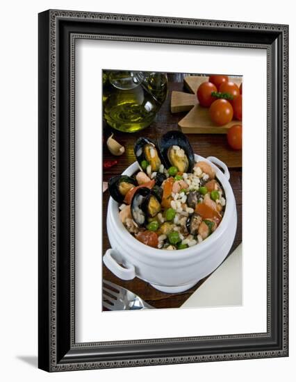 Seafood Rice with Mussels, Shrimps, Tomato, Olives, Peas, Italian Cuisine, Italy-Nico Tondini-Framed Photographic Print