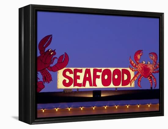 Seafood Sign at Night, Cape Breton, Nova Scotia, Canada-Walter Bibikow-Framed Premier Image Canvas