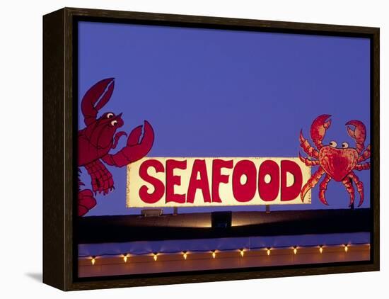 Seafood Sign at Night, Cape Breton, Nova Scotia, Canada-Walter Bibikow-Framed Premier Image Canvas