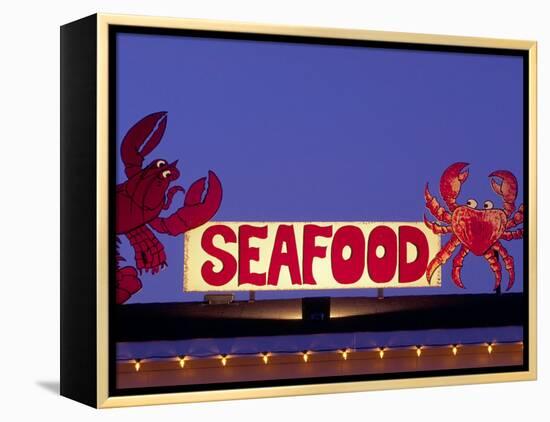 Seafood Sign at Night, Cape Breton, Nova Scotia, Canada-Walter Bibikow-Framed Premier Image Canvas