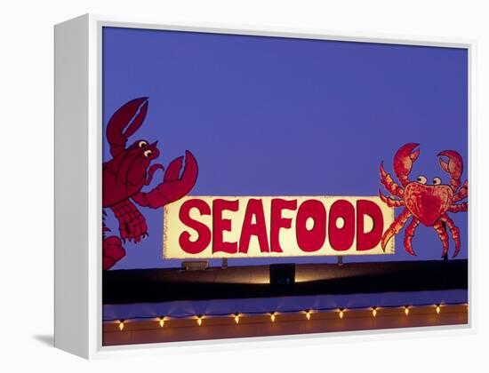 Seafood Sign at Night, Cape Breton, Nova Scotia, Canada-Walter Bibikow-Framed Premier Image Canvas