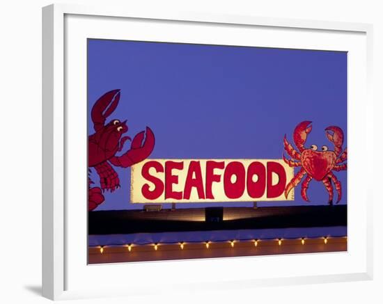 Seafood Sign at Night, Cape Breton, Nova Scotia, Canada-Walter Bibikow-Framed Photographic Print