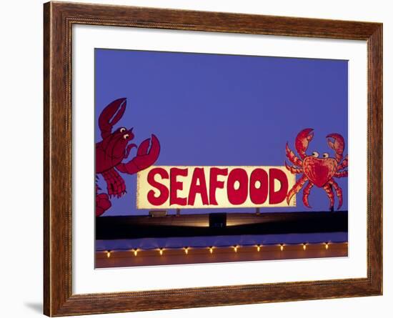 Seafood Sign at Night, Cape Breton, Nova Scotia, Canada-Walter Bibikow-Framed Photographic Print