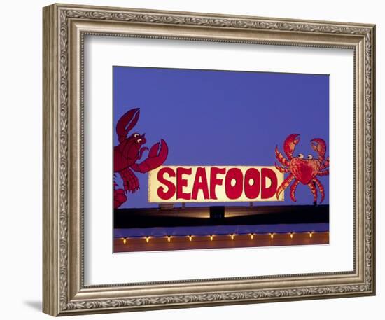 Seafood Sign at Night, Cape Breton, Nova Scotia, Canada-Walter Bibikow-Framed Photographic Print