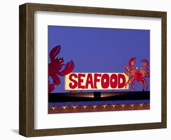 Seafood Sign at Night, Cape Breton, Nova Scotia, Canada-Walter Bibikow-Framed Photographic Print