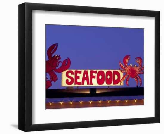 Seafood Sign at Night, Cape Breton, Nova Scotia, Canada-Walter Bibikow-Framed Photographic Print