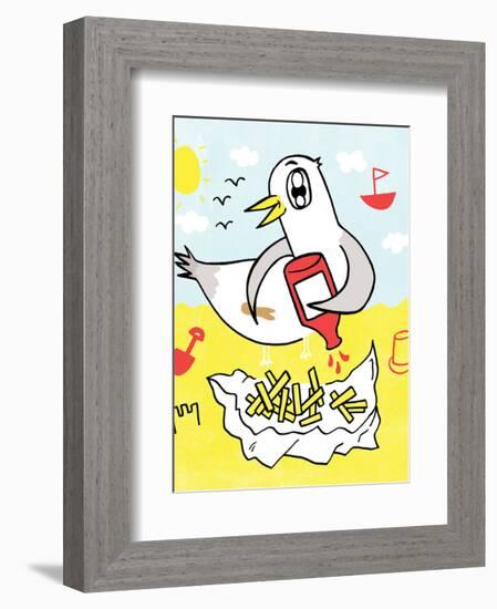 Seagull and Chips - Tommy Human Cartoon Print-Tommy Human-Framed Art Print