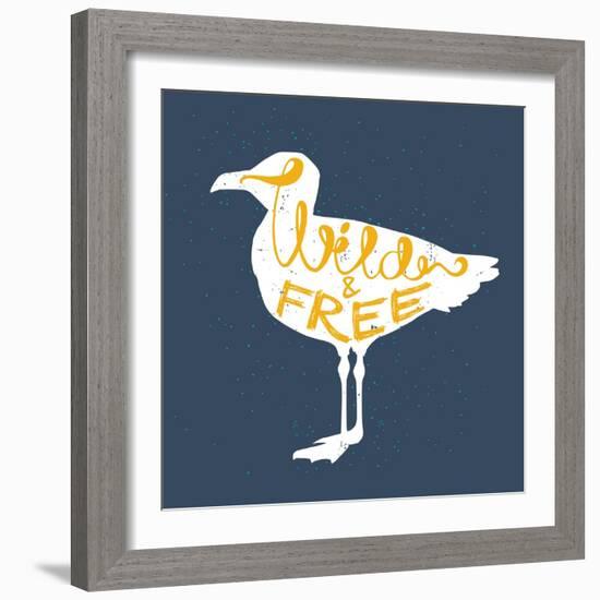 Seagull Silhouette and Lettering-TashaNatasha-Framed Art Print