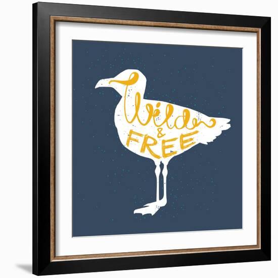 Seagull Silhouette and Lettering-TashaNatasha-Framed Art Print