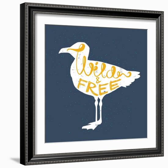 Seagull Silhouette and Lettering-TashaNatasha-Framed Art Print