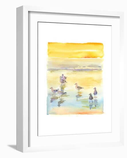 Seagulls on Beach, 2014-John Keeling-Framed Giclee Print