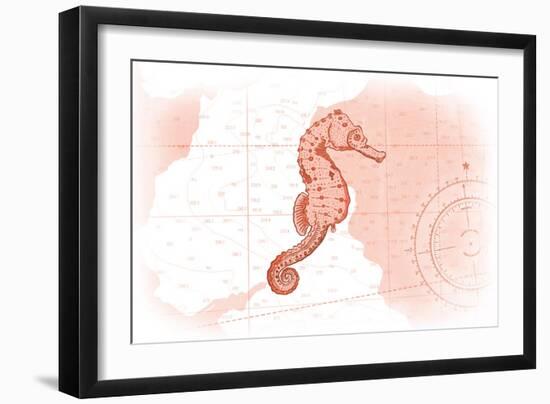 Seahorse - Coral - Coastal Icon-Lantern Press-Framed Art Print