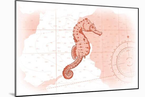 Seahorse - Coral - Coastal Icon-Lantern Press-Mounted Art Print