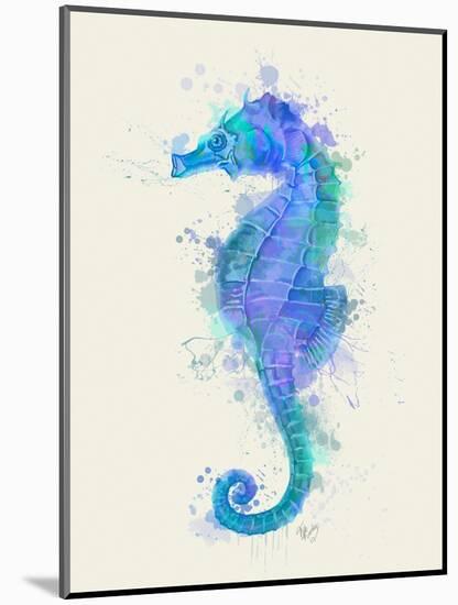 Seahorse Rainbow Splash Blue-Fab Funky-Mounted Art Print