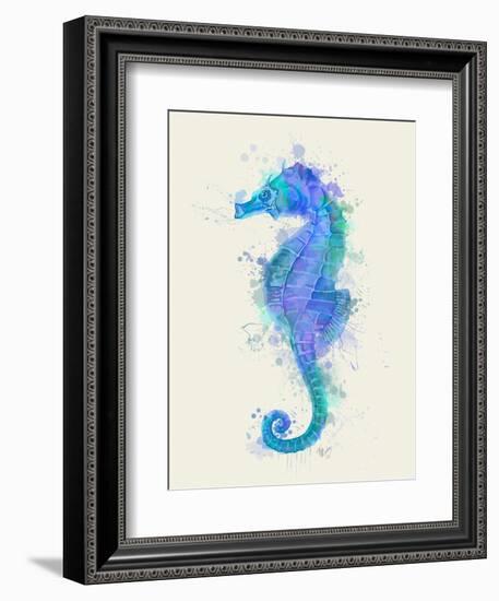 Seahorse Rainbow Splash Blue-Fab Funky-Framed Art Print