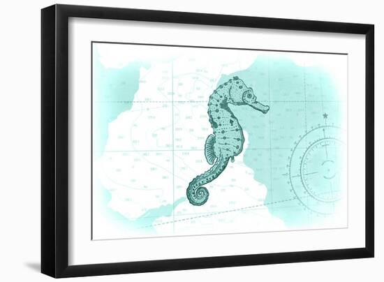 Seahorse - Teal - Coastal Icon-Lantern Press-Framed Art Print