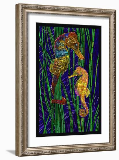 Seahorses - Paper Mosaic-Lantern Press-Framed Art Print