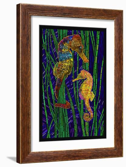 Seahorses - Paper Mosaic-Lantern Press-Framed Art Print