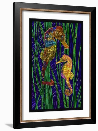 Seahorses - Paper Mosaic-Lantern Press-Framed Art Print