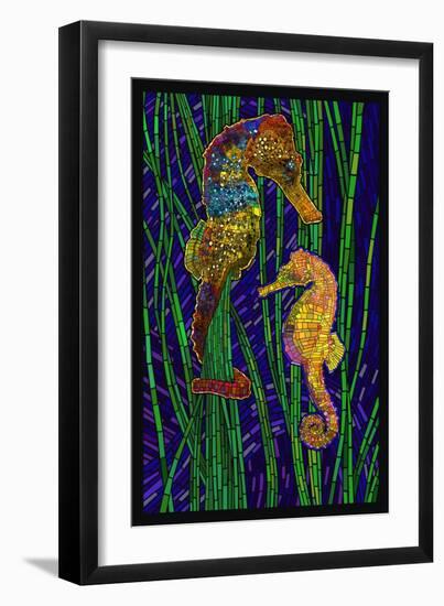 Seahorses - Paper Mosaic-Lantern Press-Framed Art Print