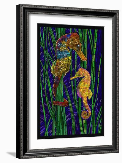 Seahorses - Paper Mosaic-Lantern Press-Framed Art Print