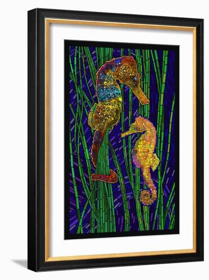 Seahorses - Paper Mosaic-Lantern Press-Framed Art Print
