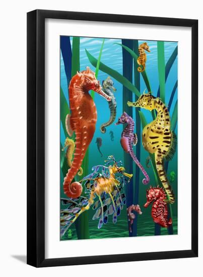 Seahorses-Lantern Press-Framed Premium Giclee Print