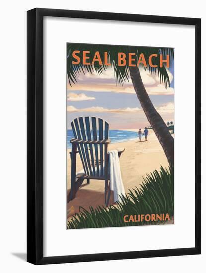 Seal Beach, California - Adirondack Chairs and Sunset-Lantern Press-Framed Art Print