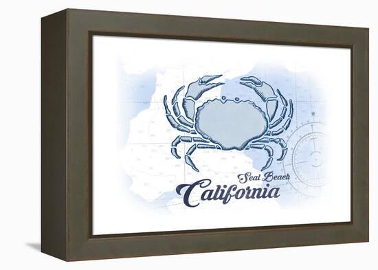Seal Beach, California - Crab - Blue - Coastal Icon-Lantern Press-Framed Stretched Canvas