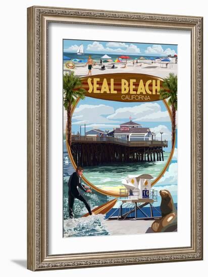 Seal Beach, California - Montage Scenes-Lantern Press-Framed Art Print