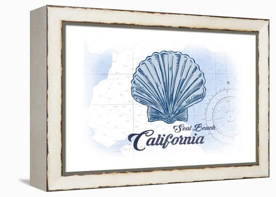 Seal Beach, California - Scallop Shell - Blue - Coastal Icon-Lantern Press-Framed Stretched Canvas