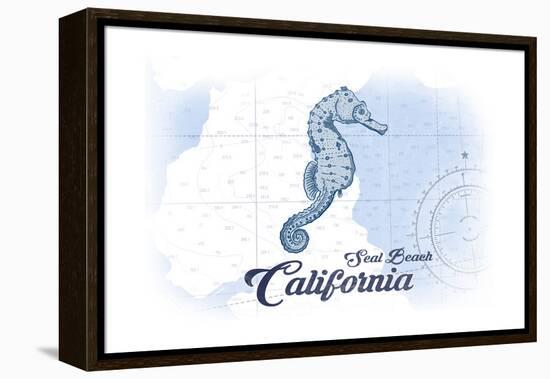 Seal Beach, California - Seahorse - Blue - Coastal Icon-Lantern Press-Framed Stretched Canvas