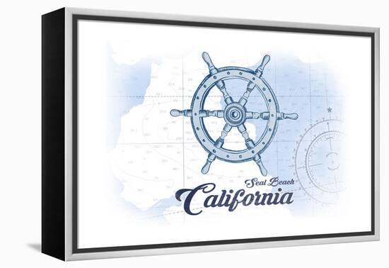 Seal Beach, California - Ship Wheel - Blue - Coastal Icon-Lantern Press-Framed Stretched Canvas
