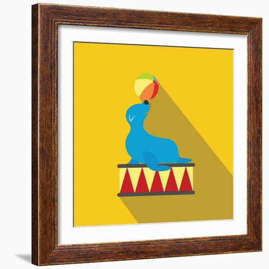 Seal Playing Ball Flat Icon-Yulia Ryabokon-Framed Art Print