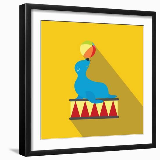 Seal Playing Ball Flat Icon-Yulia Ryabokon-Framed Art Print