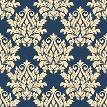 Damask Style Seamless Pattern on Blue-seamartini-Art Print