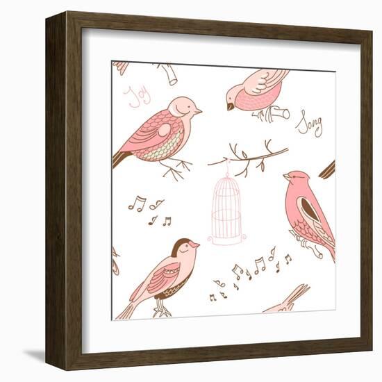 Seamless Background Made of Cute Hand-Drawn Bird Doodles-Alisa Foytik-Framed Art Print