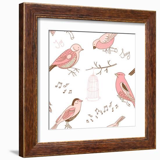 Seamless Background Made of Cute Hand-Drawn Bird Doodles-Alisa Foytik-Framed Art Print