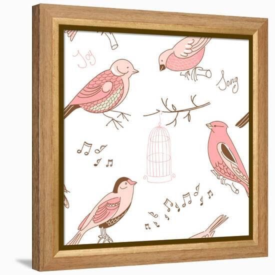 Seamless Background Made of Cute Hand-Drawn Bird Doodles-Alisa Foytik-Framed Stretched Canvas