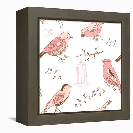 Seamless Background Made of Cute Hand-Drawn Bird Doodles-Alisa Foytik-Framed Stretched Canvas