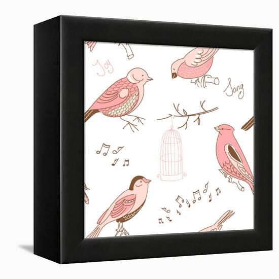 Seamless Background Made of Cute Hand-Drawn Bird Doodles-Alisa Foytik-Framed Stretched Canvas