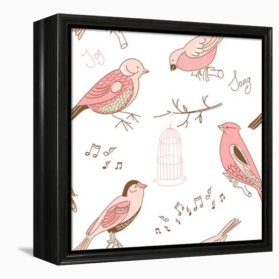 Seamless Background Made of Cute Hand-Drawn Bird Doodles-Alisa Foytik-Framed Stretched Canvas