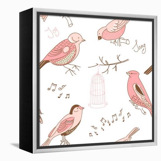 Seamless Background Made of Cute Hand-Drawn Bird Doodles-Alisa Foytik-Framed Stretched Canvas