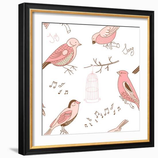 Seamless Background Made of Cute Hand-Drawn Bird Doodles-Alisa Foytik-Framed Art Print