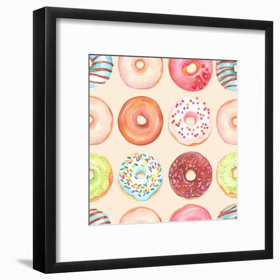 Seamless Background of Watercolor Colorful Donuts Glazed.-Nikiparonak-Framed Art Print