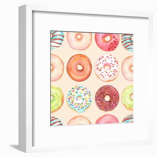 Seamless Background of Watercolor Colorful Donuts Glazed.-Nikiparonak-Framed Art Print