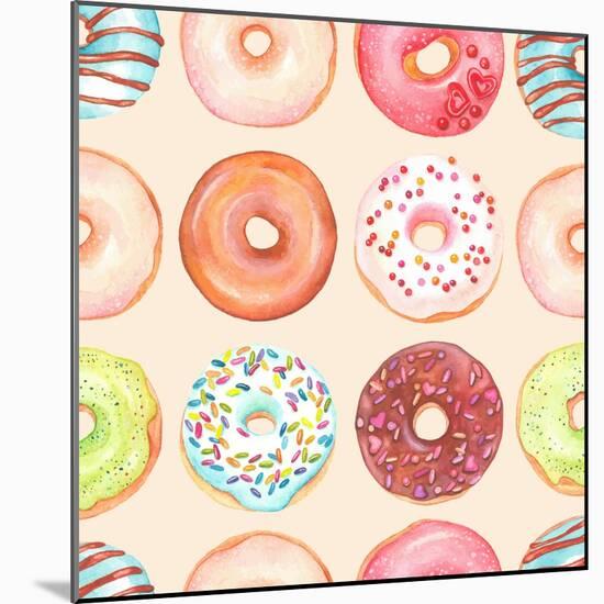 Seamless Background of Watercolor Colorful Donuts Glazed.-Nikiparonak-Mounted Art Print