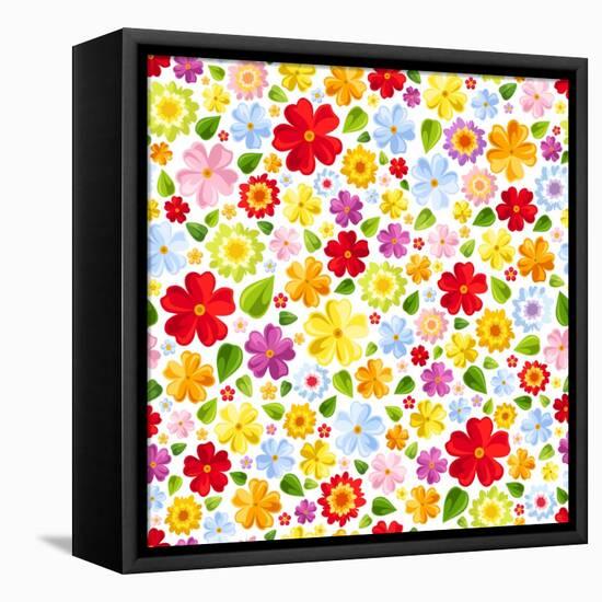 Seamless Background with Colorful Flowers. Vector Illustration.-Naddiya-Framed Stretched Canvas