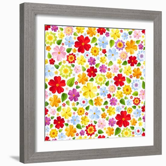 Seamless Background with Colorful Flowers. Vector Illustration.-Naddiya-Framed Art Print